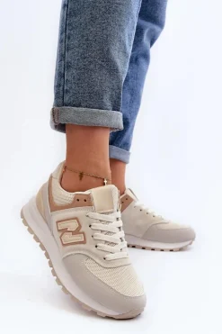 Buty Sportowe Sneakersy Damskie Beżowe Alettesa