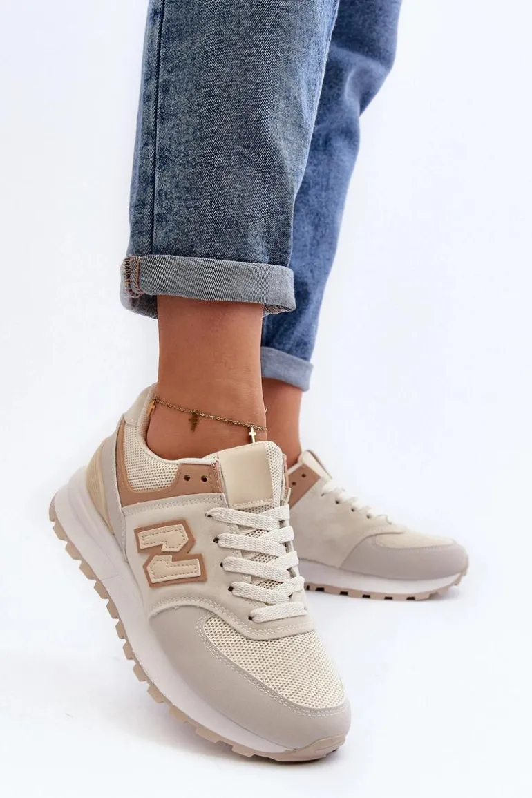 Buty Sportowe Sneakersy Damskie Beżowe Alettesa