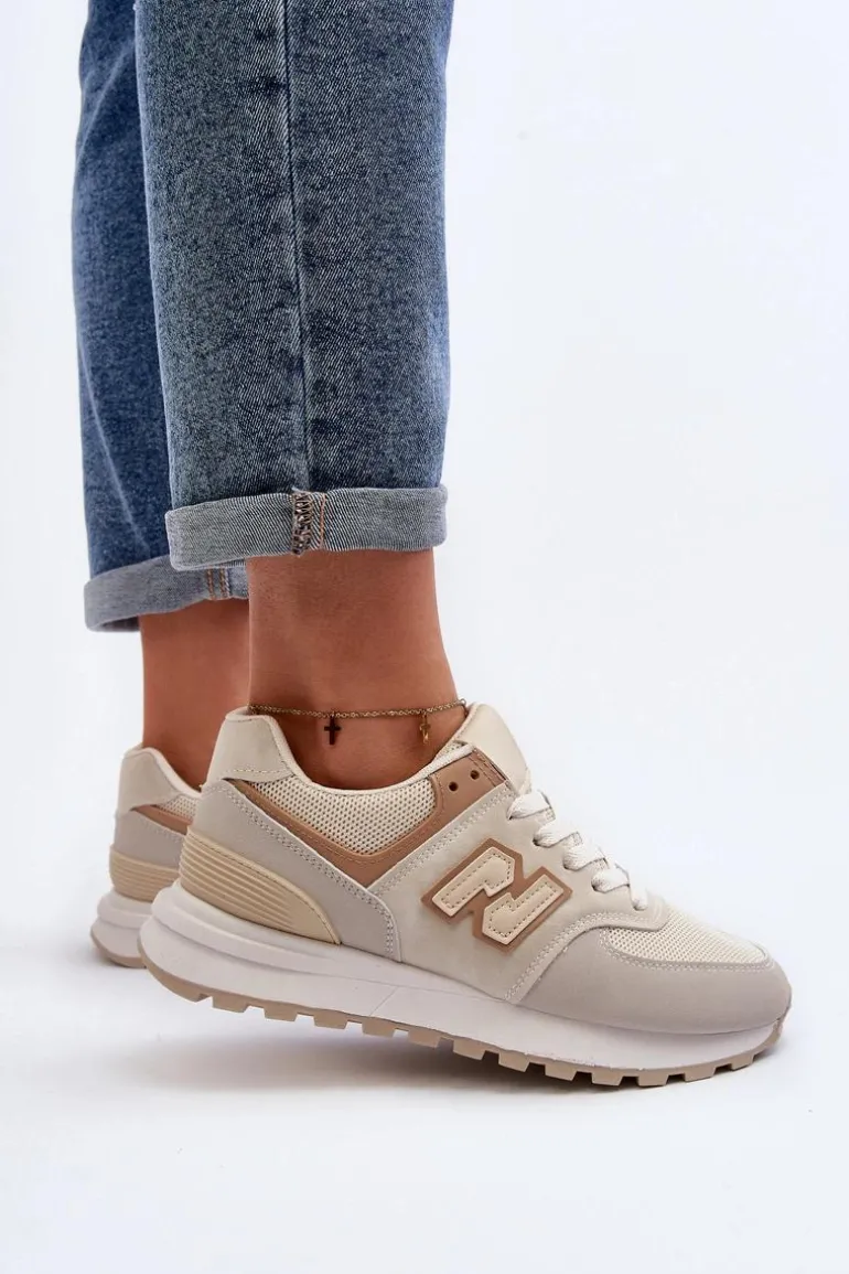 Buty Sportowe Sneakersy Damskie Beżowe Alettesa