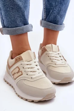 Buty Sportowe Sneakersy Damskie Beżowe Alettesa