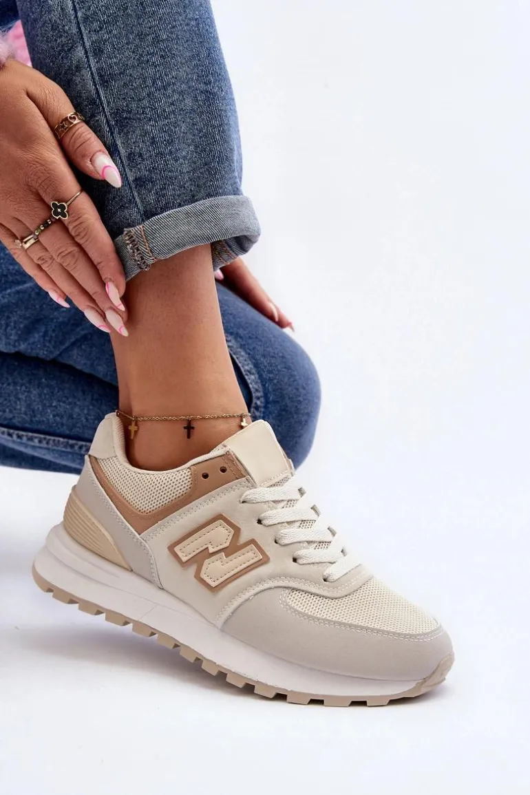 Buty Sportowe Sneakersy Damskie Beżowe Alettesa
