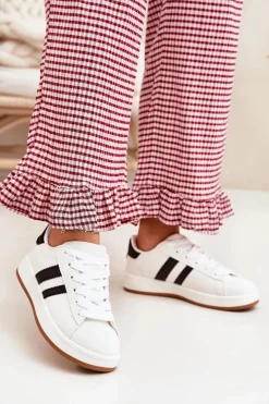 Buty Sportowe Sneakersy Damskie Z Eko Skóry Białe Ravina