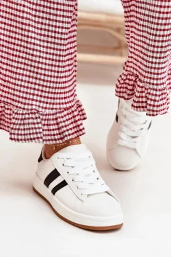 Buty Sportowe Sneakersy Damskie Z Eko Skóry Białe Ravina