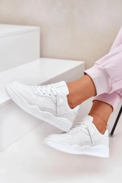 Buty Sportowe Sneakersy Damskie Z Eko Skóry Białe Telisiria