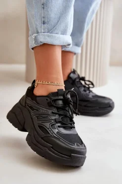 Buty Sportowe Sneakersy Damskie Na Masywnej Podeszwie Czarne Lerista
