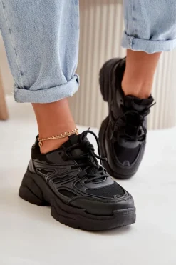 Buty Sportowe Sneakersy Damskie Na Masywnej Podeszwie Czarne Lerista
