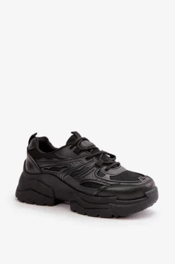 Buty Sportowe Sneakersy Damskie Na Masywnej Podeszwie Czarne Lerista