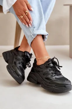 Buty Sportowe Sneakersy Damskie Na Masywnej Podeszwie Czarne Lerista