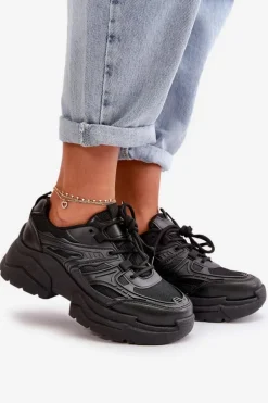 Buty Sportowe Sneakersy Damskie Na Masywnej Podeszwie Czarne Lerista