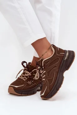 Buty Sportowe Sneakersy Damskie Z Podwójnym Sznurowaniem Czekoladowe Annelie