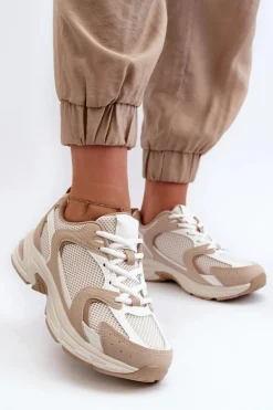Buty Sportowe Sneakersy Damskie Beżowe Kildia