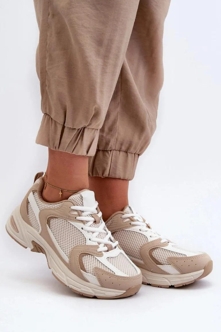 Buty Sportowe Sneakersy Damskie Beżowe Kildia