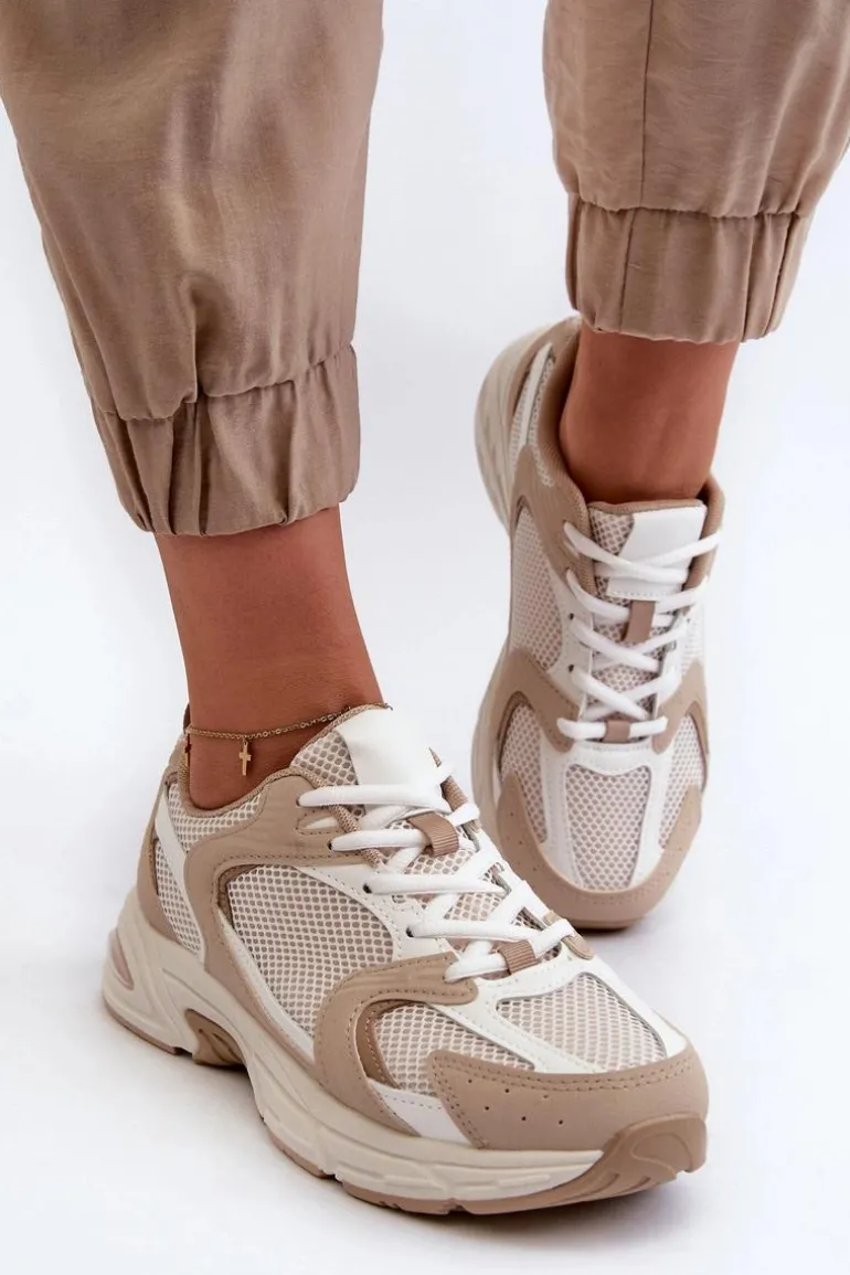 Buty Sportowe Sneakersy Damskie Beżowe Kildia