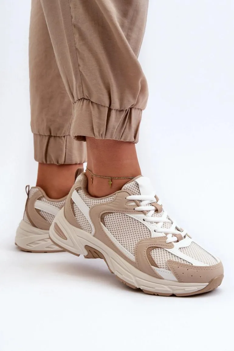 Buty Sportowe Sneakersy Damskie Beżowe Kildia