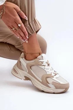 Buty Sportowe Sneakersy Damskie Beżowe Kildia