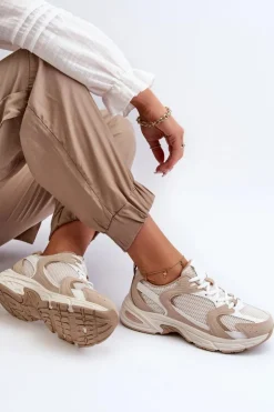 Buty Sportowe Sneakersy Damskie Beżowe Kildia
