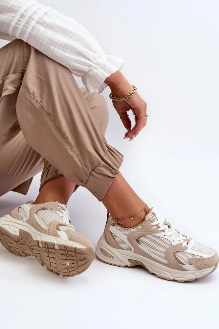 Buty Sportowe Sneakersy Damskie Beżowe Kildia