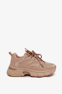Buty Sportowe Sneakersy Damskie Z Podwójnym Sznurowaniem Beżowe Annelie