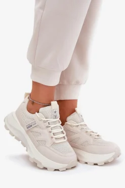 Buty Sportowe Sneakersy Damskie Na Grubej Podeszwie Beżowe Prononice