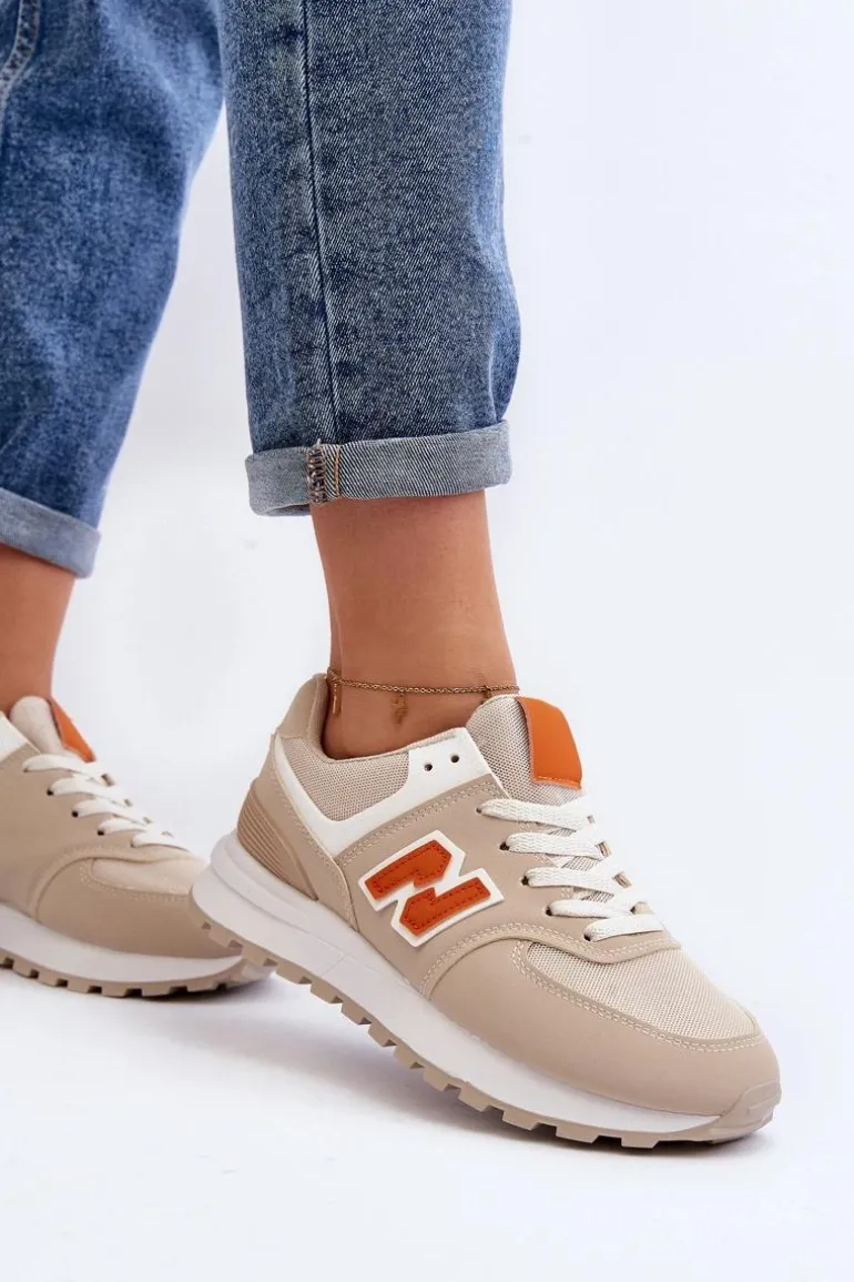 Buty Sportowe Sneakersy Damskie Beżowe Lifari