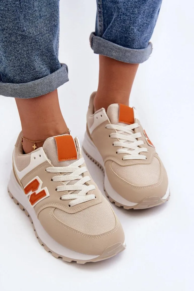 Buty Sportowe Sneakersy Damskie Beżowe Lifari