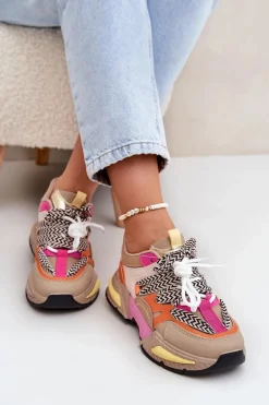 Buty Sportowe Sneakersy Damskie Z Podwójnym Sznurowaniem Khaki Samoles