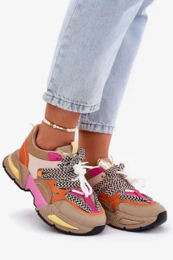 Buty Sportowe Sneakersy Damskie Z Podwójnym Sznurowaniem Khaki Samoles