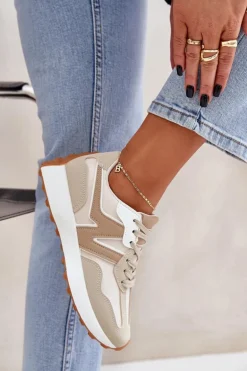Buty Sportowe Sneakersy Damskie Beżowe Britma