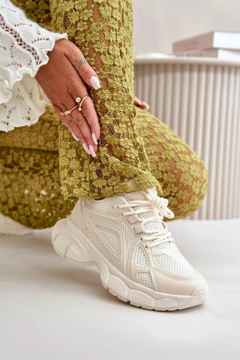 Buty Sportowe Sneakersy Damskie Beżowe Timoci