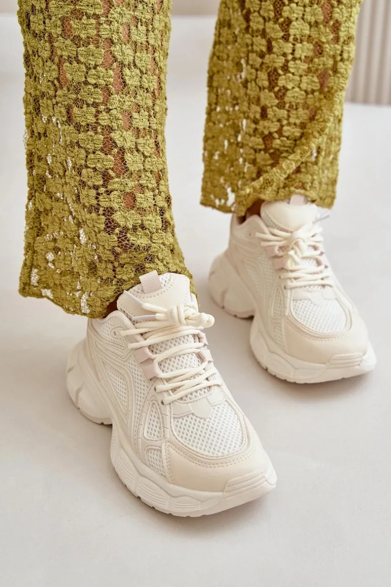 Buty Sportowe Sneakersy Damskie Beżowe Timoci