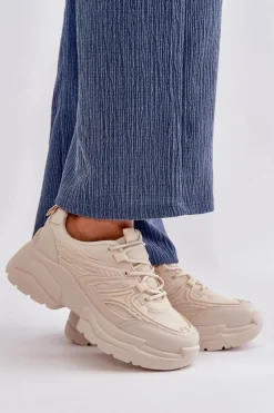 Buty Sportowe Sneakersy Damskie Na Masywnej Podeszwie Jasnobeżowe Lerista