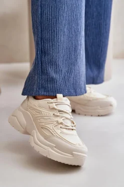 Buty Sportowe Sneakersy Damskie Na Masywnej Podeszwie Jasnobeżowe Lerista
