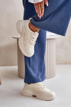 Buty Sportowe Sneakersy Damskie Na Masywnej Podeszwie Jasnobeżowe Lerista