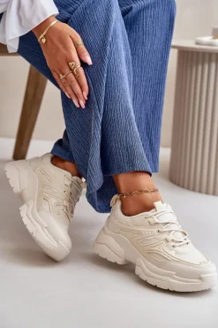 Buty Sportowe Sneakersy Damskie Na Masywnej Podeszwie Jasnobeżowe Lerista