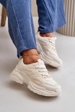 Buty Sportowe Sneakersy Damskie Na Masywnej Podeszwie Jasnobeżowe Lerista