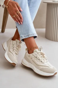 Buty Sportowe Sneakersy Eko Skórzane Beżowe Verilisse