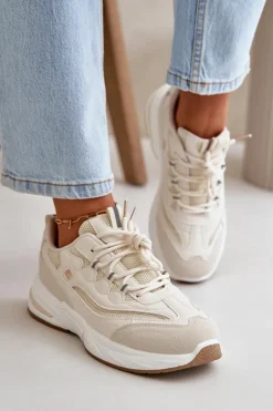Buty Sportowe Sneakersy Eko Skórzane Beżowe Verilisse
