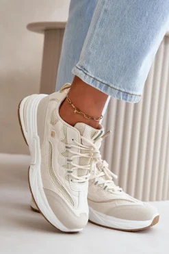 Buty Sportowe Sneakersy Eko Skórzane Beżowe Verilisse