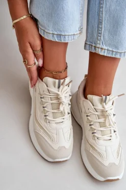 Buty Sportowe Sneakersy Eko Skórzane Beżowe Verilisse