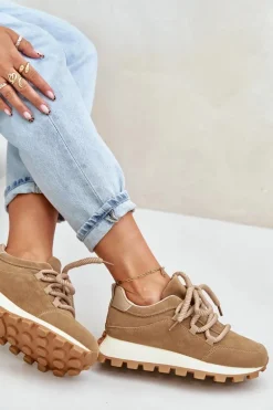 Buty Sportowe Sneakersy Na Platformie Z Eko Zamszu Brązowe Riadella