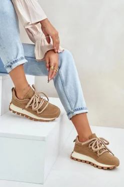 Buty Sportowe Sneakersy Na Platformie Z Eko Zamszu Brązowe Riadella