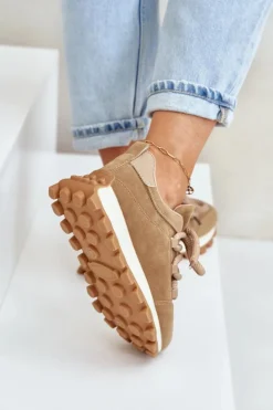 Buty Sportowe Sneakersy Na Platformie Z Eko Zamszu Brązowe Riadella