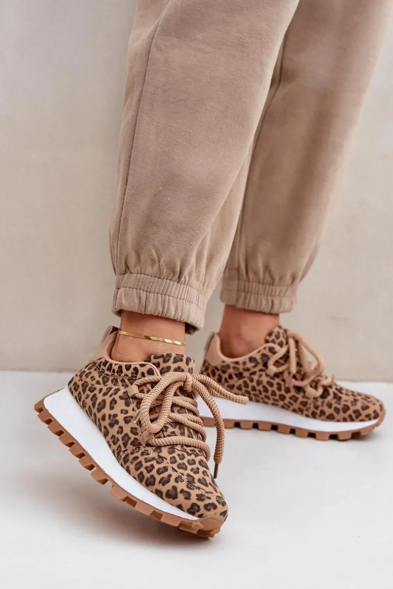 Buty Sportowe Sneakersy Na Platformie Panterka Brązowe Riadella
