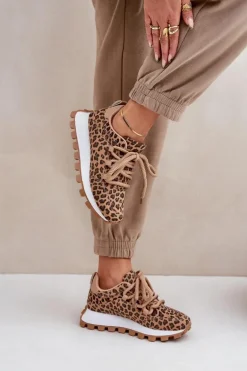 Buty Sportowe Sneakersy Na Platformie Panterka Brązowe Riadella