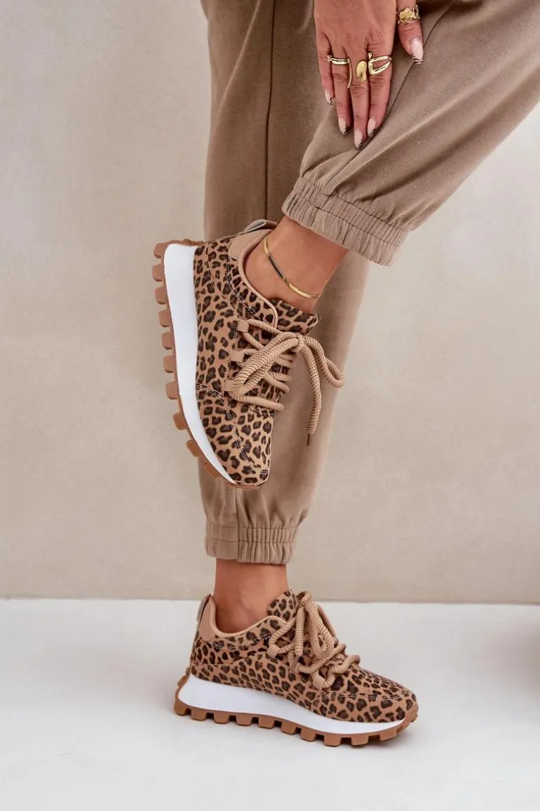 Buty Sportowe Sneakersy Na Platformie Panterka Brązowe Riadella
