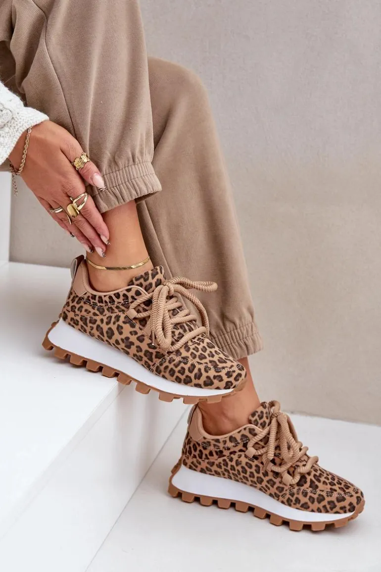 Buty Sportowe Sneakersy Na Platformie Panterka Brązowe Riadella