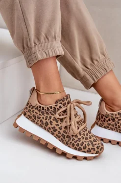 Buty Sportowe Sneakersy Na Platformie Panterka Brązowe Riadella