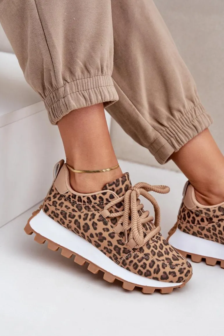 Buty Sportowe Sneakersy Na Platformie Panterka Brązowe Riadella