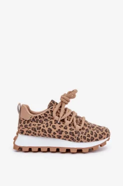 Buty Sportowe Sneakersy Na Platformie Panterka Brązowe Riadella