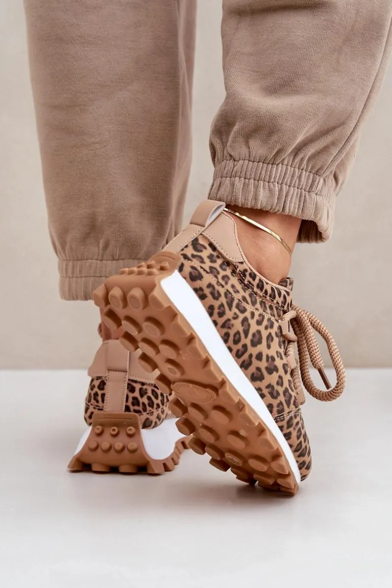Buty Sportowe Sneakersy Na Platformie Panterka Brązowe Riadella